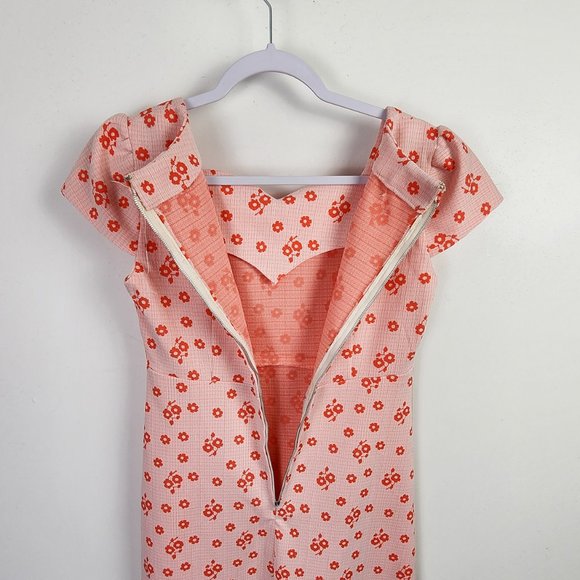 Handmade Pink and Orange Modest Prairie Midi Length Floral Print Dress Medium - Picture 12 of 12